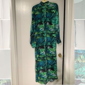 Tropical belted long-sleeved dress